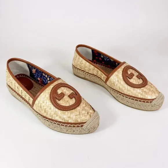 Gucci Interlocking G Raffia Leather Espadrille - Women’s 8.5